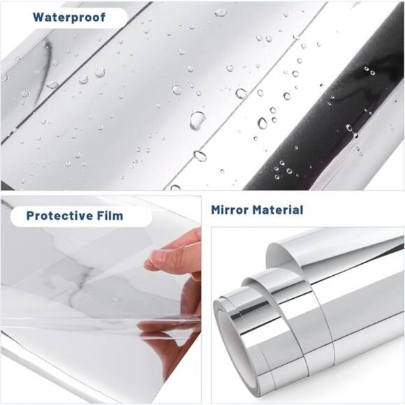 Chrome Silver Mirror Adhesive Vinyl for DIY Decor,Chrome Vinyl Mirror Film - Picture 5 of 7